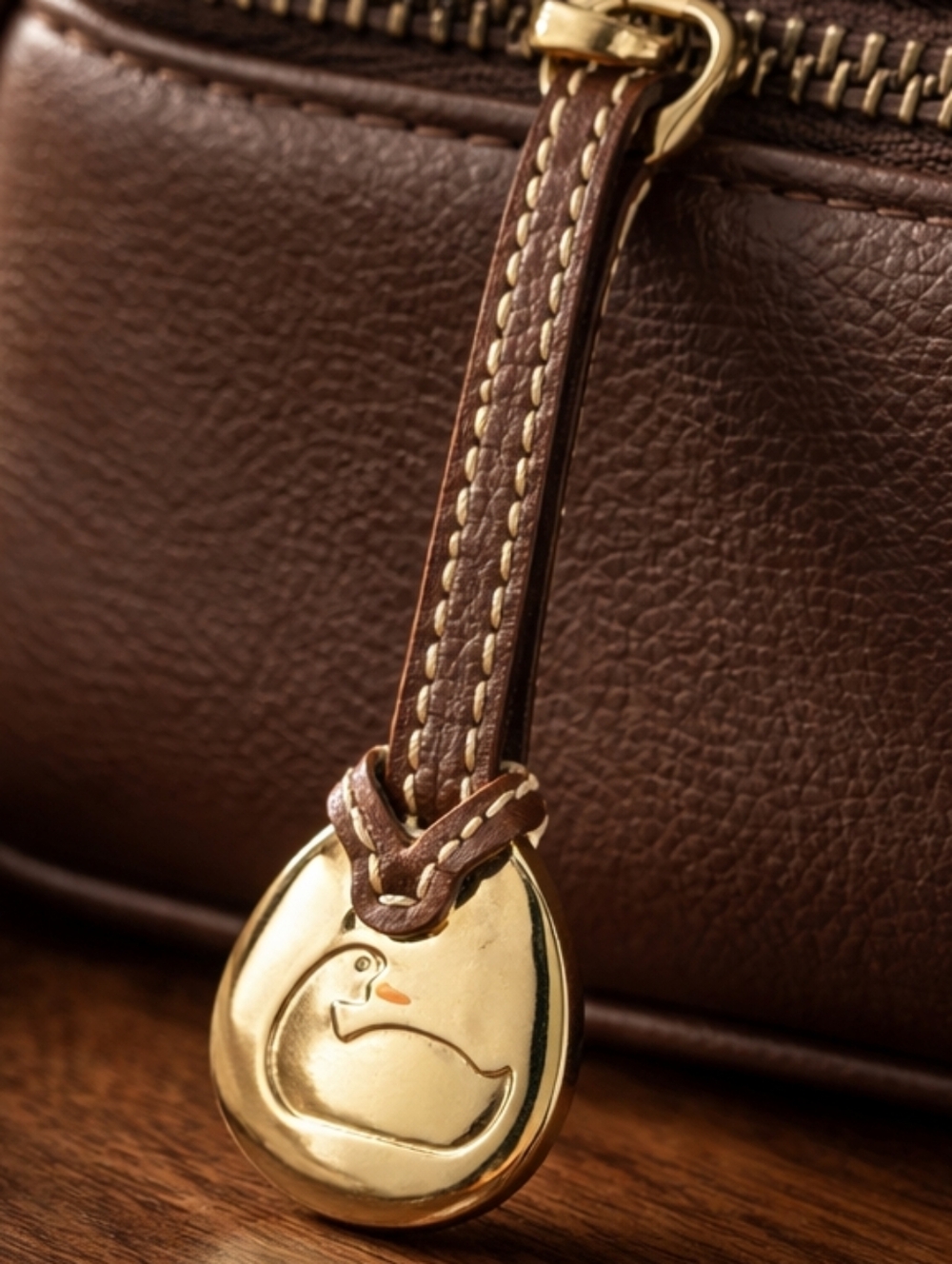 Leather Brown Gold Duck Charm